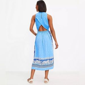 Loft Border Print Cutout Back MIDI Pocket Dress Small PETITE